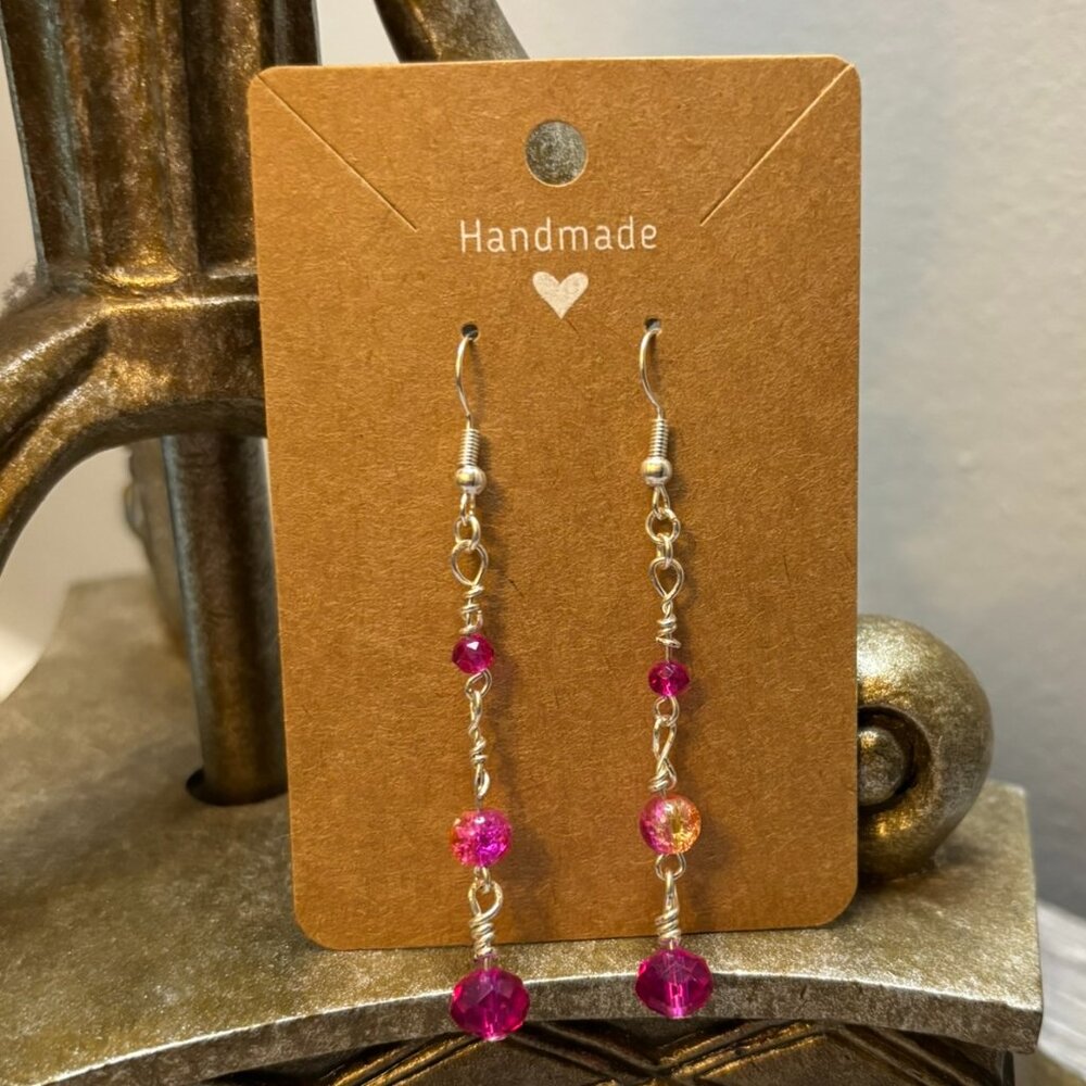 Handmade Pink Crystal Beaded Drop Earrings